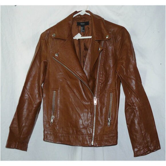Forever 21 Faux Leather Motorcycle style Jacket, Caramel Brown, sz S, GUC - Picture 1 of 1
